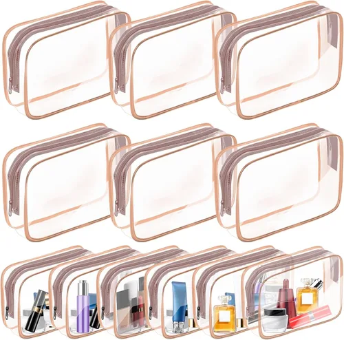 Vista 9 de Bolsa de maquillaje transparente AURUZA, bolsas de aseo portátiles para viajes con cremallera, bolsas organizadoras transparentes aprobadas por