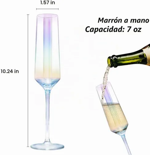 Vista 2 de Gutsdoor Juego de 2 copas de champán iridiscentes para boda, Navidad, San Valentín, copas de champán