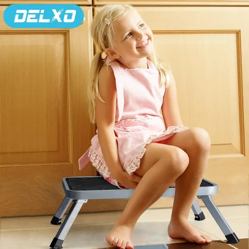 Vista 6 de Delxo Taburete Escalón Plegable - Metal de Un Escalón para Adultos, Resistente, Capacidad Máxima de 330 libras, Antideslizante para RV, Cocina