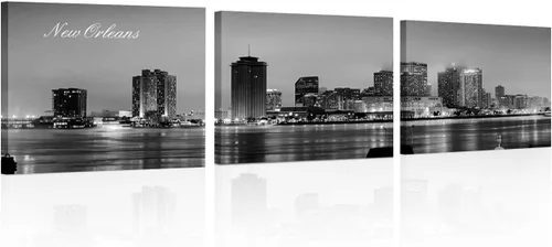 Vista 30 de TUMOVO 3 piezas de arte de pared en lienzo con diseño de horizonte de Atlanta, arte de pared panorámico de paisaje urbano en blanco y negro