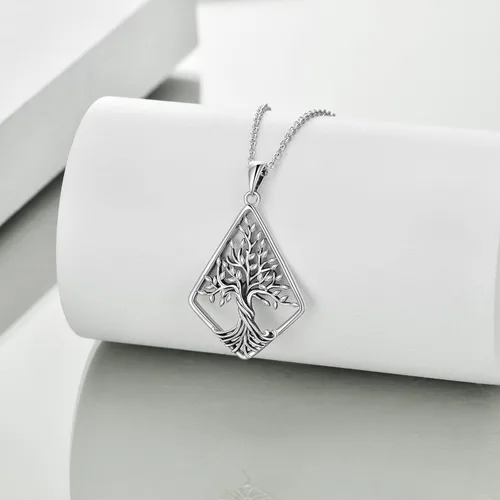 Vista 64 de ONEFINITY Collar de plata de ley 925 con diseño de árbol de la vida con colgante de nudo celta de concha de abulón para mujer