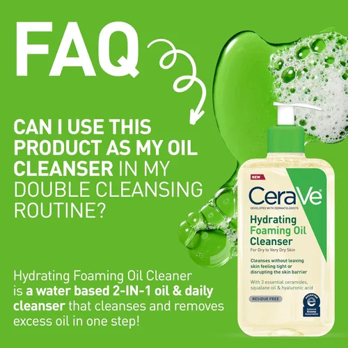 Vista 4 de CeraVe Limpiador hidratante de aceite espumoso, limpiador hidratante para cara y cuerpo, aceite de escualano + ácido hialurónico + ceramidas