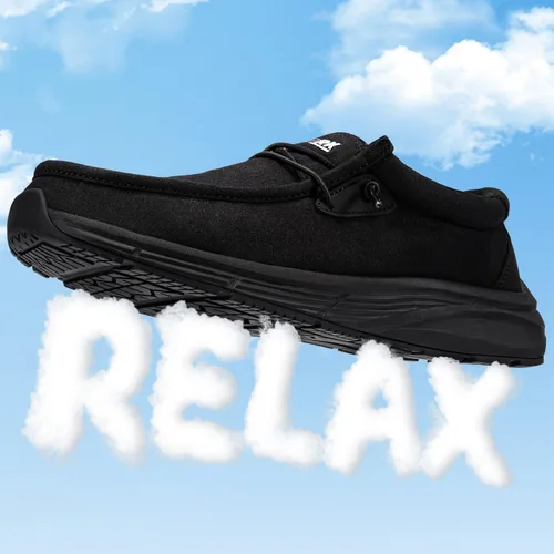 Vista 5 de LARNMERN Zapatos antideslizantes para el trabajo, sin cordones, para servicio de alimentos, zapatos antideslizantes para cocina, chef, bote, lona