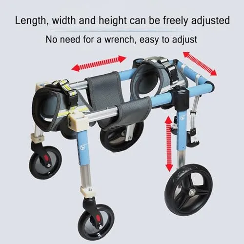 Vista 4 de Silla de ruedas ajustable de 4 ruedas para perro, ayuda para la movilidad de las piernas traseras para perros, soporte completo para patas Azul