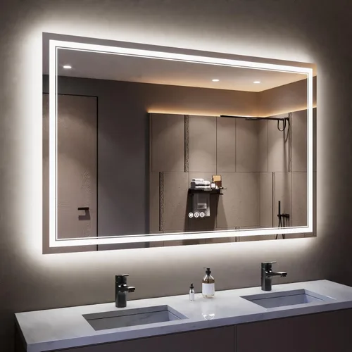 Vista 19 de Espejo de baño LED de 24 x 28 pulgadas, luz frontal y retroiluminada, antiniebla, regulable, espejo de tocador iluminado con memoria, espejo LED