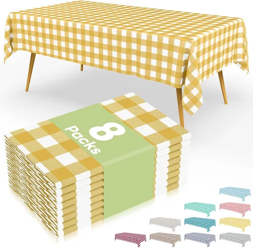 Vista 26 de Smiry 8 paquetes de manteles desechables Gingham, 54 x 108 pulgadas, manteles de plástico impermeables rectangulares en diseño a cuadros