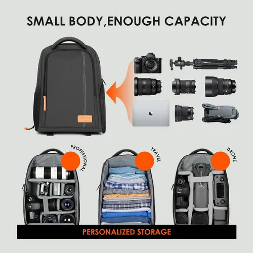 Vista 3 de TARION Mochila de cámara para fotógrafos compacta 15L, TB04 Negro