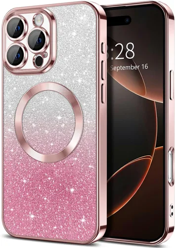 Vista 58 de Hython Funda para iPhone 13 Pro transparente con purpurina magnética [compatible con MagSafe] Protector completo de lente de cámara delgado