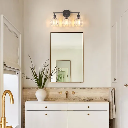Vista 173 de Shenmoyl Lámparas de baño, lámpara de pared de 2 luces para tocador sobre espejo con pantalla de vidrio tulipán blanco para dormitorio, sala