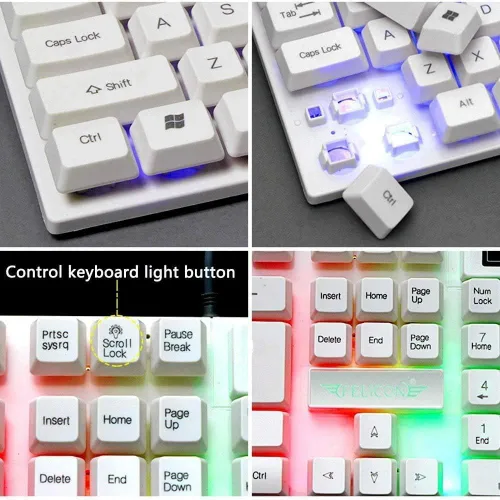 Vista 4 de Teclado y mouse para juegos con cable 4 en 1 teclado retroiluminado LED arcoíris mouse óptico de 6 botones de 2400 DPI auriculares para juegos de PC