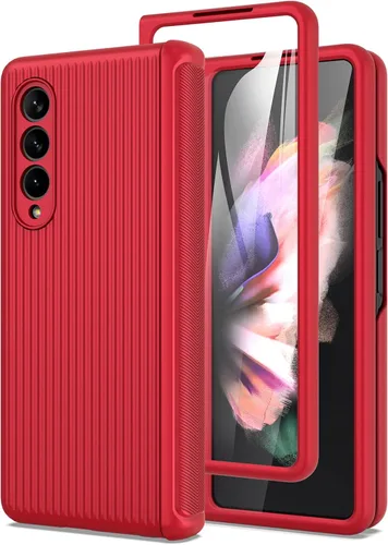 Vista 13 de MAKAVO Funda para Samsung Galaxy Z Fold 3 5G con protección de bisagra, protector de pantalla de vidrio templado integrado, ajuste delgado 3D Negro