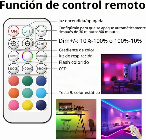 Vista 7 de Luces de disco recargables con control remoto, 12 luces LED de cambio de color inalámbricas para debajo del gabinete, luces LED RGB para TV