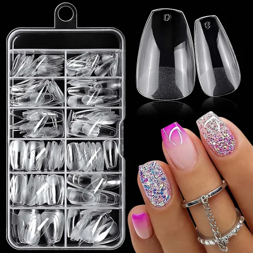 Vista 13 de 240 puntas de uñas de gel de almendra, uñas postizas cortas, uñas postizas transparentes, puntas de uñas de almendra extra cortas, puntas de uñas