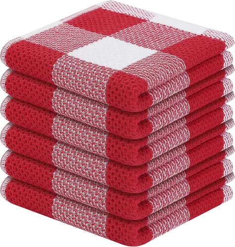 Vista 47 de Homaxy Paquete de 6 paños de cocina 100% algodón, 12 x 12 pulgadas, negro y rojo Negro & rojo