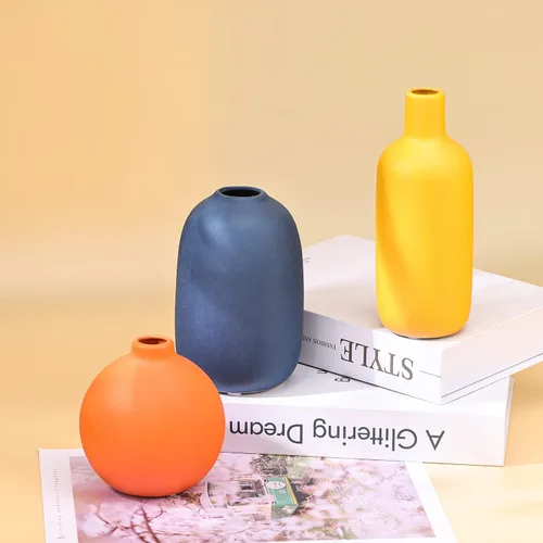 Vista 5 de Juego de 3 jarrones de cerámica mate para decoración de jarrones pequeños, modernos y bohemios para decoración de mesa de centro de mesa, decoración