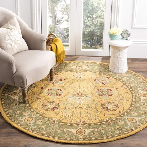 Vista 6 de SAFAVIEH Colección Antigüedades - Alfombra de 6' redonda, marrón y verde, hecha a mano, diseño oriental tradicional de lana, ideal para áreas