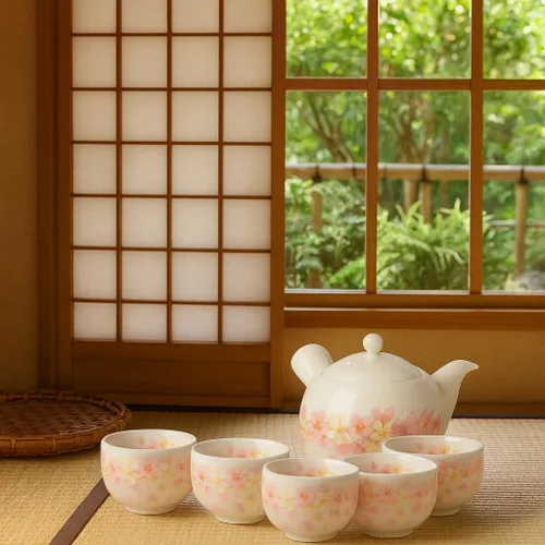 Vista 2 de JapanBargain 4701, juego de té japonés de porcelana para adultos, té chino asiático oriental estilo china, flor de cerezo, hecho en Japón (Sakura)