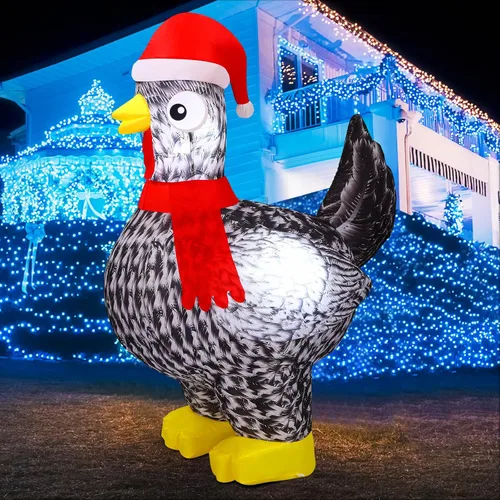 Vista 8 de Ceenna Pollo Inflable Grande de Navidad Iluminado de 5 pies con Luz LED Colorida Incorporada, Pavo Inflable, Pollo Hinchable, Decoración de Jardín