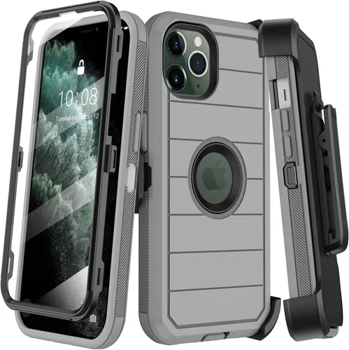 Vista 14 de KECAI Funda para iPhone 11 Pro con estuche de clip para cinturón, protector de pantalla integrado, resistente a prueba de golpes, protección contra