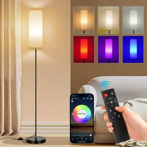Vista 13 de FRIDEKO HOME Lámpara de pie, iluminación ambiental que cambia de color para sala de estar, dormitorio, lámpara de pie con aplicación y control