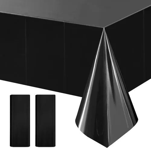 Vista 25 de Just Shimmer 1 mantel de aluminio negro de 54 x 72 pulgadas para cumpleaños, graduación, Halloween, fiesta, mantel de plástico, impermeable
