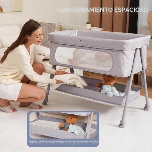 Vista 5 de Bassinet Bedside Sleeper, Adjustable Height Baby Bassinet with Wheels, Easy Assemble & Folding Crib with Comfy Mattress, Breathable Mesh Bedside Gris