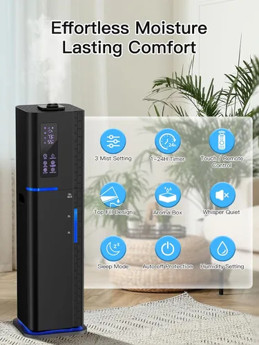 Vista 4 de Humidificador de 10L/2.64Gal, Humidificador Ultrasónico de Niebla Fría y Silencioso de Llenado Superior para Dormitorio, Cubre 550 pies², Tiempo