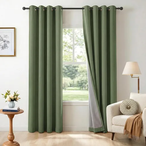 Vista 22 de Cortinas opacas de lino para dormitorio de 45 pulgadas de largo, cortinas beige con ojales para sala de estar, cortinas de oscurecimiento