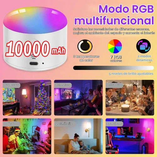 Vista 5 de YHCDLAMP Juego de 2 apliques de pared que funcionan con pilas, luces de pared inalámbricas recargables con bombillas magnéticas de 10000 mAh, hasta