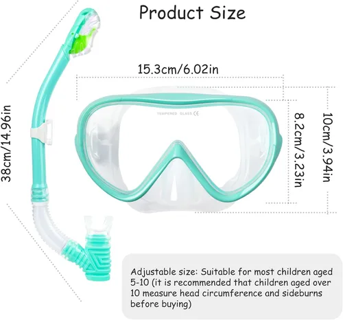 Vista 5 de Juego de esnórquel para niños, máscara de buceo para niños, gafas de natación antivaho y equipo de esnórquel seco para niños y niñas de 4 a 14 años