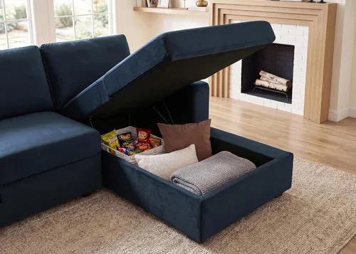 Vista 6 de HONBAY Sofá cama modular con cama extraíble, sofá seccional en forma de U, cama con diván de almacenamiento, sala de estar, sofá modular de 6 Azul
