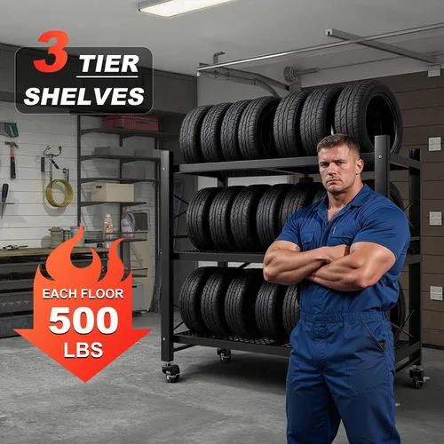 Vista 3 de Grezone Estantes plegables de 3 niveles de almacenamiento de metal resistente con ruedas – No se ensambla unidad de estantería plegable para cocina