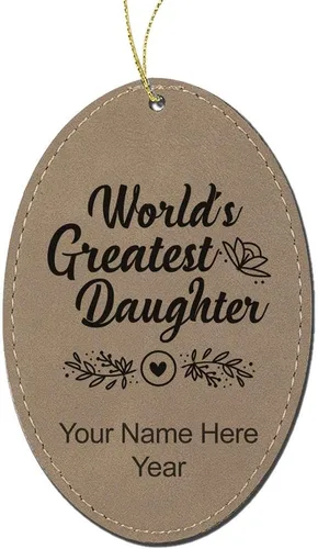 Vista 5 de LaserGram Personalized Christmas Ornament, World's Greatest Daughter, Faux Leather, Custom Laser Engraved Gift Idea (Oval Shape, Black with Gold)