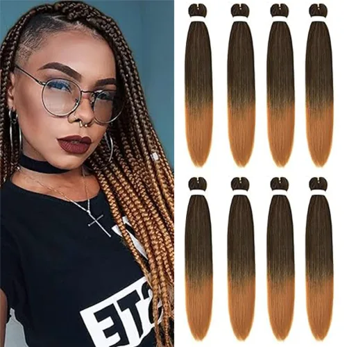 Vista 73 de 8 paquetes de extensiones preestiradas - 16 pulgadas de cabello trenzado premium, 55G/paquete, sin picazón, fijación en agua caliente, textura Perm