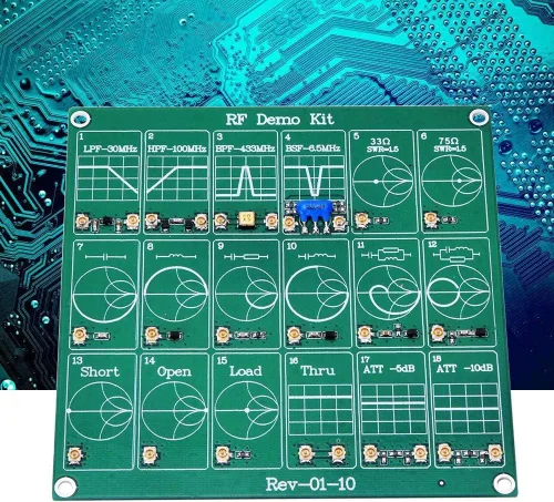Vista 8 de Tablero de prueba de RF, 18 módulos funcionales RF Demo Kit NanoVNA RF módulo de prueba Vector Analizador de red de filtro de la placa/módulo