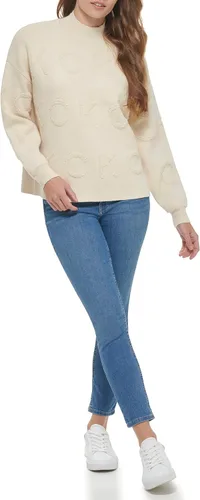 Vista 2 de Calvin Klein Suéter de manga larga jacquard de cuello alto pesado para mujer