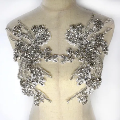Vista 15 de Parches de Apliques de Ropa DIY con Cuentas de Pedrería Hechos a Mano, Aplique con Cuentas para Decoración de Vestido de Novia Color Verde Oscuro AB