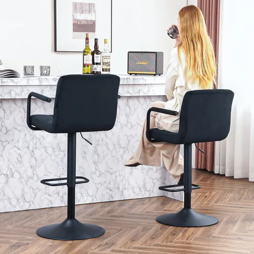 Vista 7 de Furnimart Juego de 4 taburetes de bar ajustables giratorios con reposabrazos y reposapiés, sillas de bar tapizadas para cocina y comedor Terciopelo