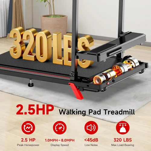 Vista 3 de Caminadora inclinada para el hogar, 2.5 HP para debajo del escritorio, con capacidad de 300 libras