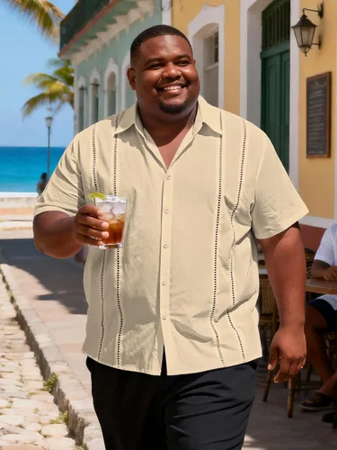 Vista 3 de Camisa guayabera grande y alta para hombre, camisa de vestir cubana de manga corta con botones para verano para la oficina y la playa