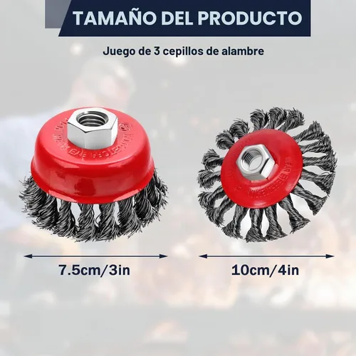 Vista 2 de Paquete de 3 cepillos de rueda de alambre para amoladora angular, rueda de alambre de 4 pulgadas para amoladora angular, ruedas de alambre