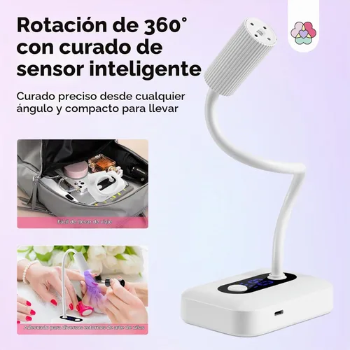Vista 4 de SAVILAND Lámpara de uñas inteligente con sensor UV Essentials: Luz UV de cuello de ganso de 12W para uñas de gel, 3S de curado por flash, luz UV