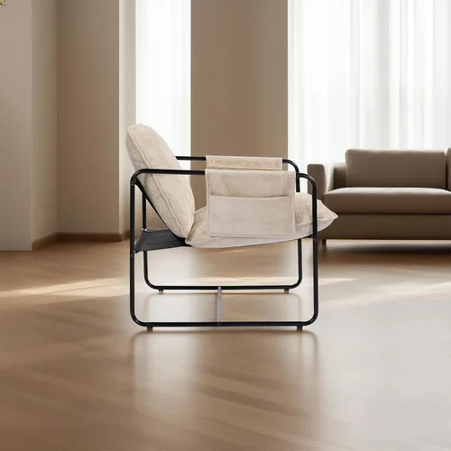 Vista 7 de Silla de acento moderna, cómodas sillas de sala de estar con reposabrazos, silla de lectura para dormitorio, silla de metal tapizada de chenilla