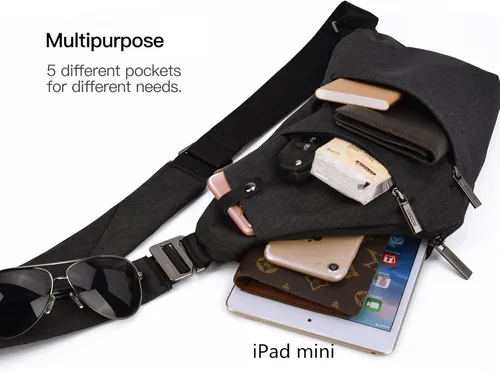 Vista 3 de BROADREAM Bolso bandolera para hombres y mujeres, bolso cruzado ligero para hombres, mochila antirrobo para bicicleta deportiva