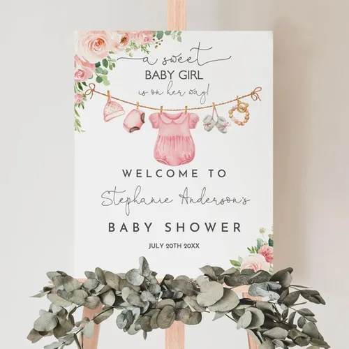 Vista 2 de Personalized Pink Floral Baby Girl Welcome Yard Sign, Custom It's a Girl Party Decoration, Outdoor Baby Shower Entrance Sign, Cute Girl Celebration