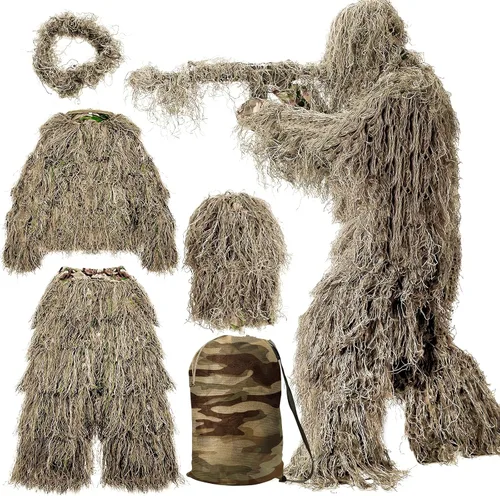 Vista 9 de MOPHOTO Traje de caza de camuflaje 3D 5 en 1, chaqueta, pantalones, capucha, bolsa de transporte para adultos y jóvenes, M/L, XL/XXL
