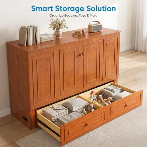 Vista 7 de Mjkone Murphy - Cama de gabinete con colchón plegable de tres piezas Cereza