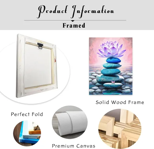 Vista 6 de CCWACPP Lienzo Zen para pared, piedra de spa y loto morado, impresiones de arte de meditación zen, yoga, sala espiritual, spa, decoración del hogar