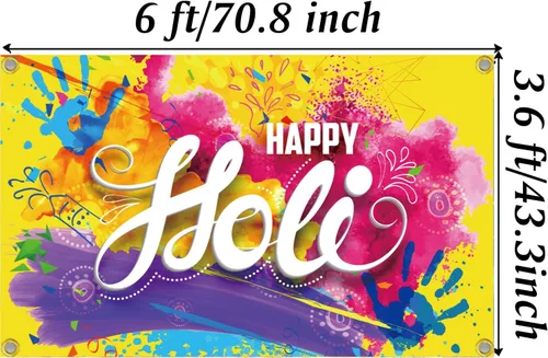 Vista 6 de Happy Holi - Fondo de pared hindú para el hogar, fotografía, colorido, decoraciones de fiesta de Holi, pancarta de salpicaduras de pintura india