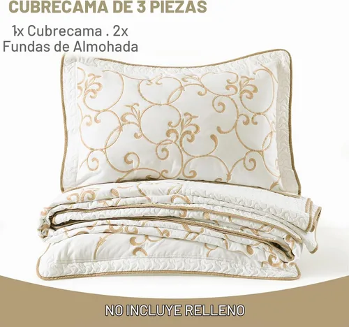 Vista 6 de Juego de cubrecama extra grande de 100% algodón de tamaño king, 120"x120", con fundas de almohada, juego de ropa de cama bordada ligera de 3 piezas